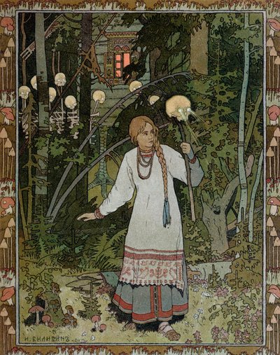 Vassilissa en el bosque, ilustración del cuento popular ruso, 